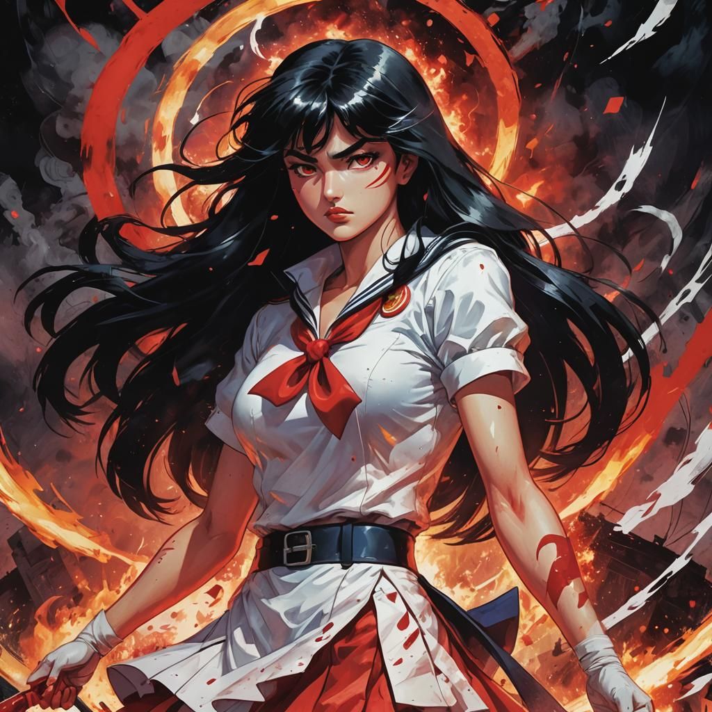 Sailor Mars Amidst Fiery Chaos: Comic Book Cover