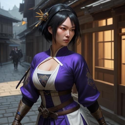 Asian Woman Martial Artist in Medieval City