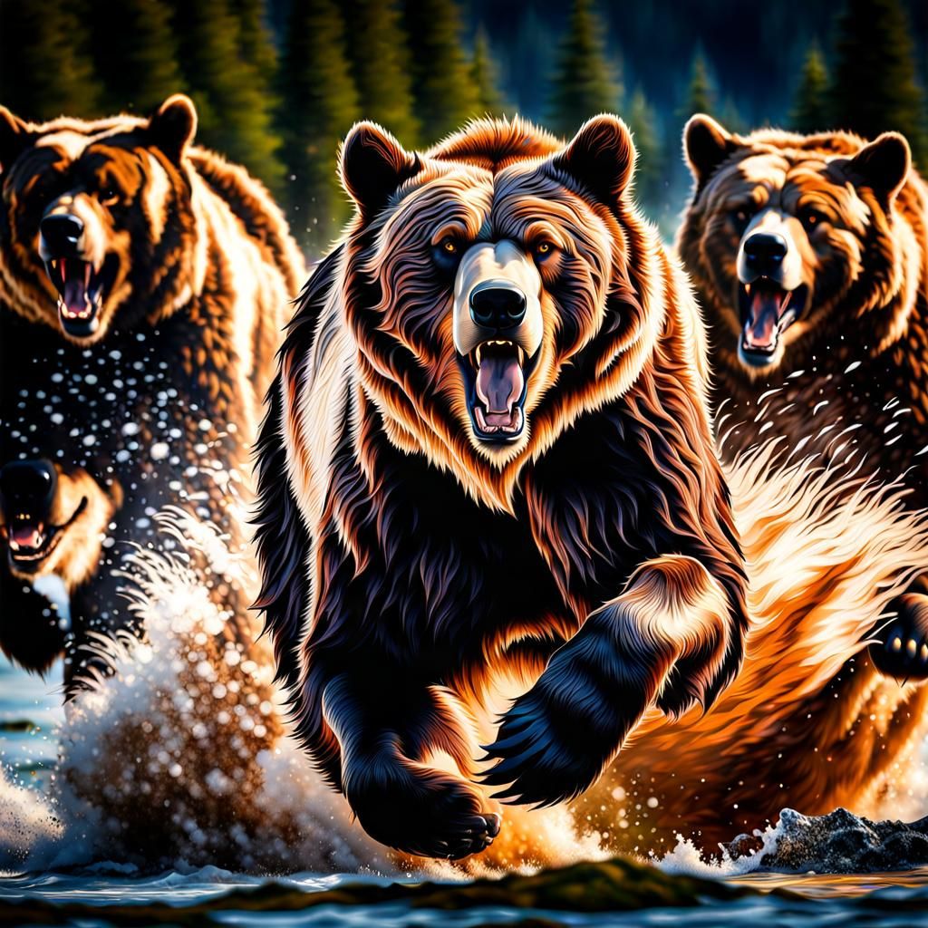 grizzly bears charging