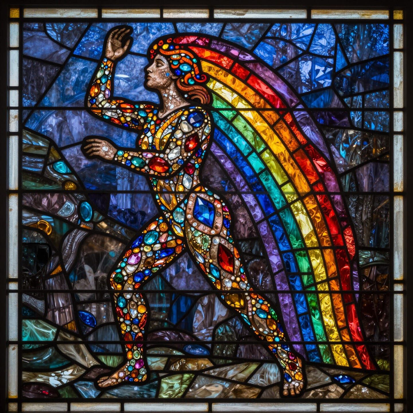 Gem-Encrusted Figure in Rainbow Metamorphosis