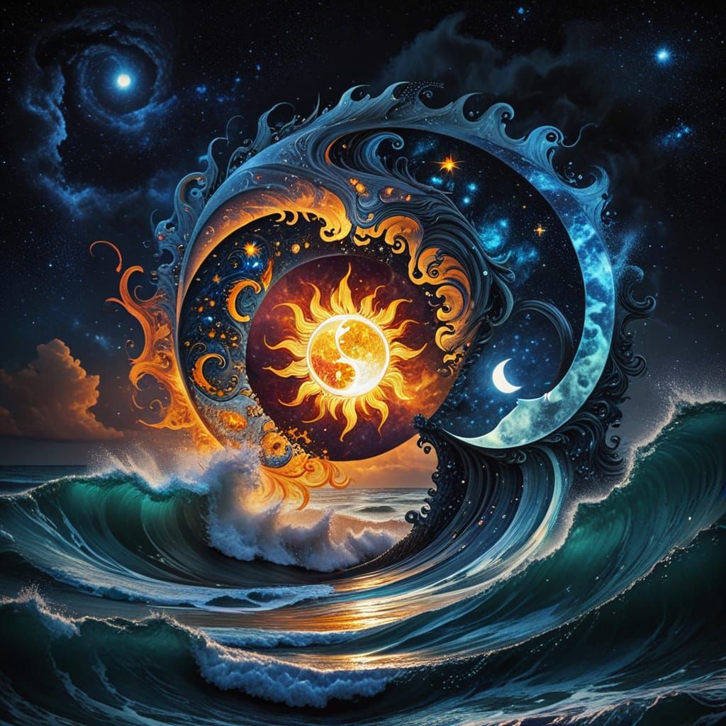 Sun and Moon Merge in Psychedelic Ocean