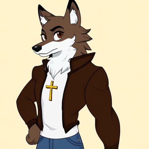 Cartoon Wolf in Jacket and Jeans