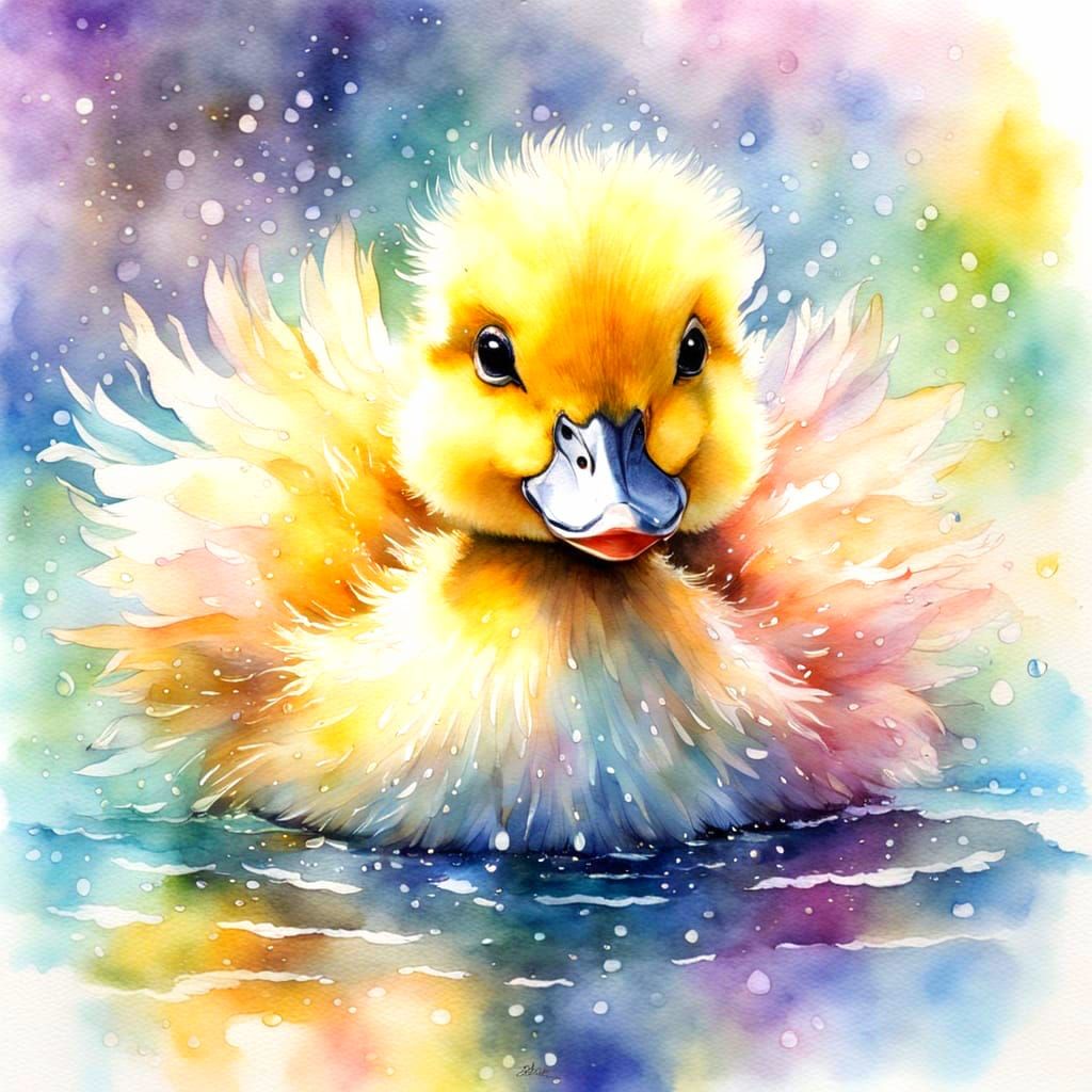 Dancing Duckling in Watercolor Tutu