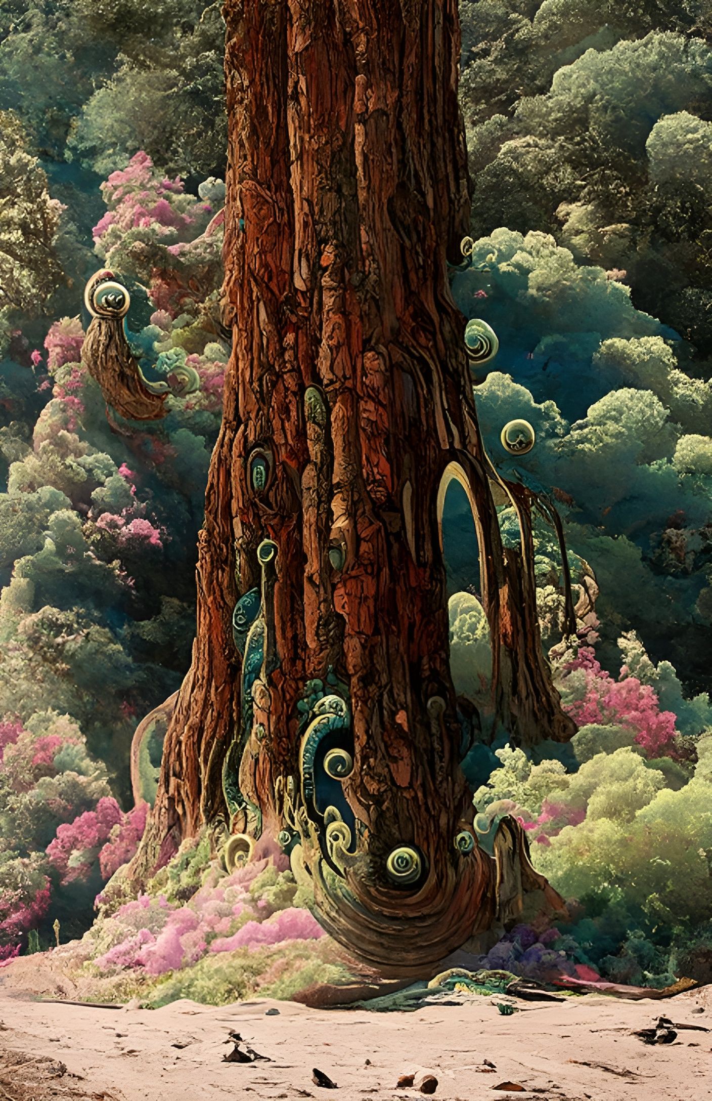 Surreal Redwood Tree Fantasy: Digital Illustration