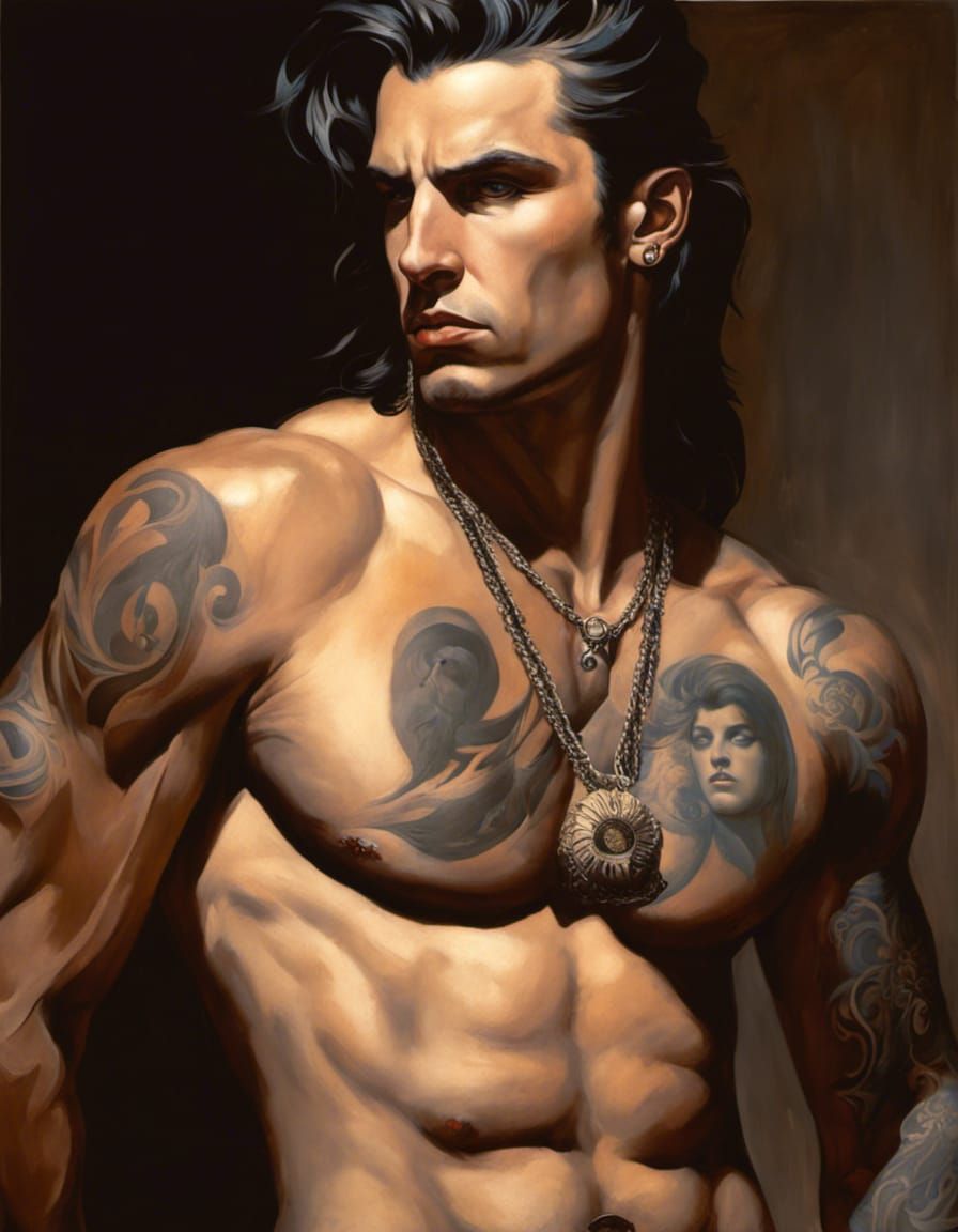 Intense Gothic Oil Painting of a Muscular Man