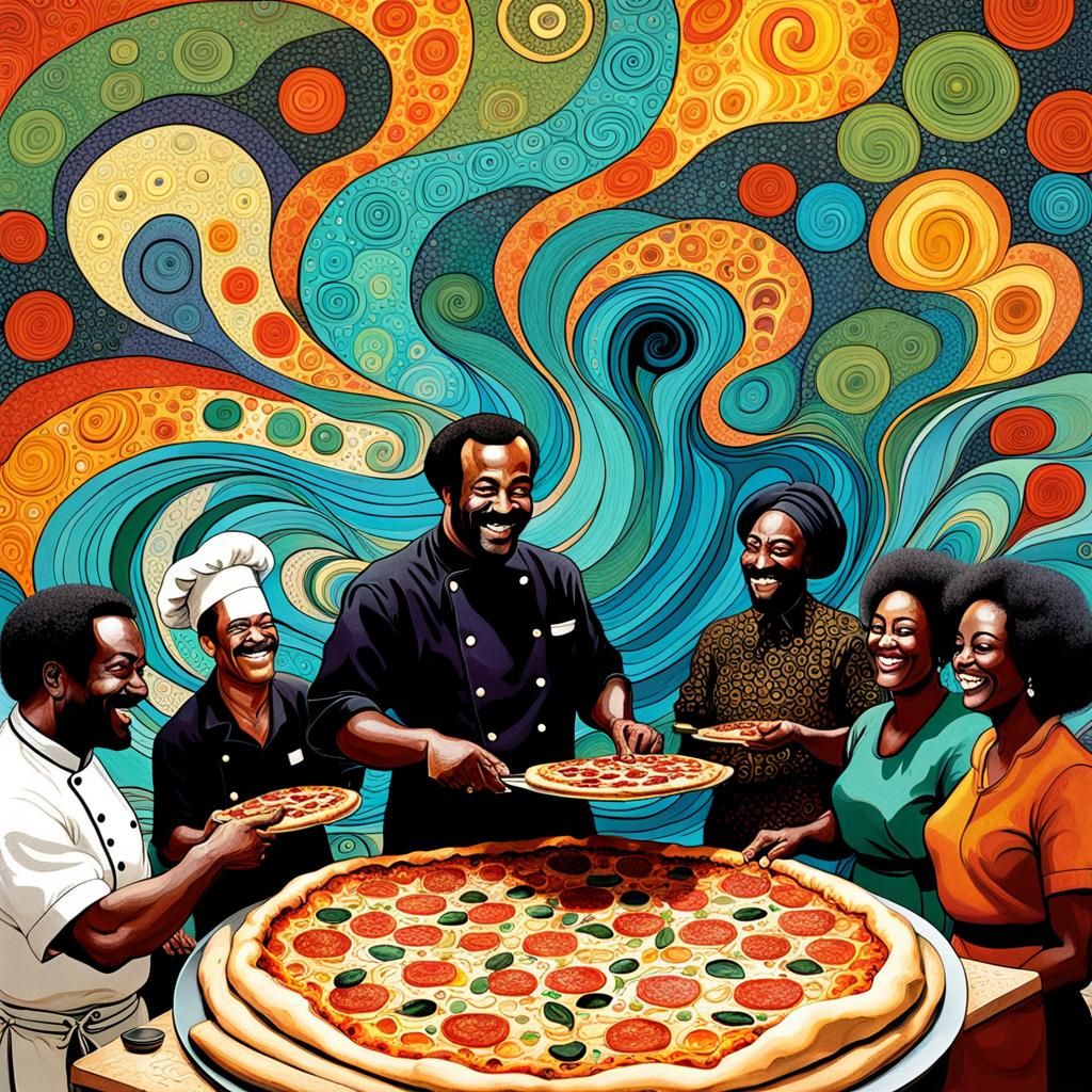 1970s Pizza Chef in Abstract Style