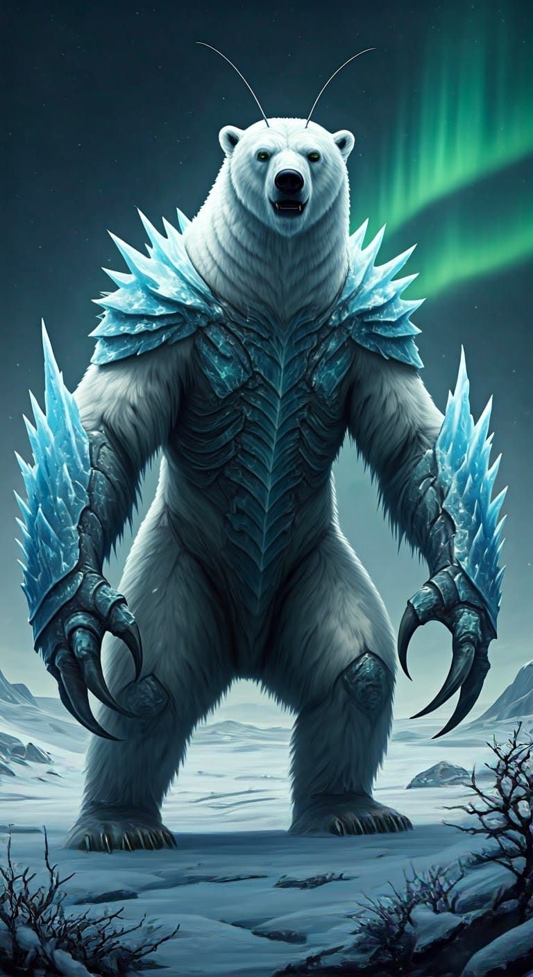Polar Bear Mantis Hybrid on Frozen Tundra