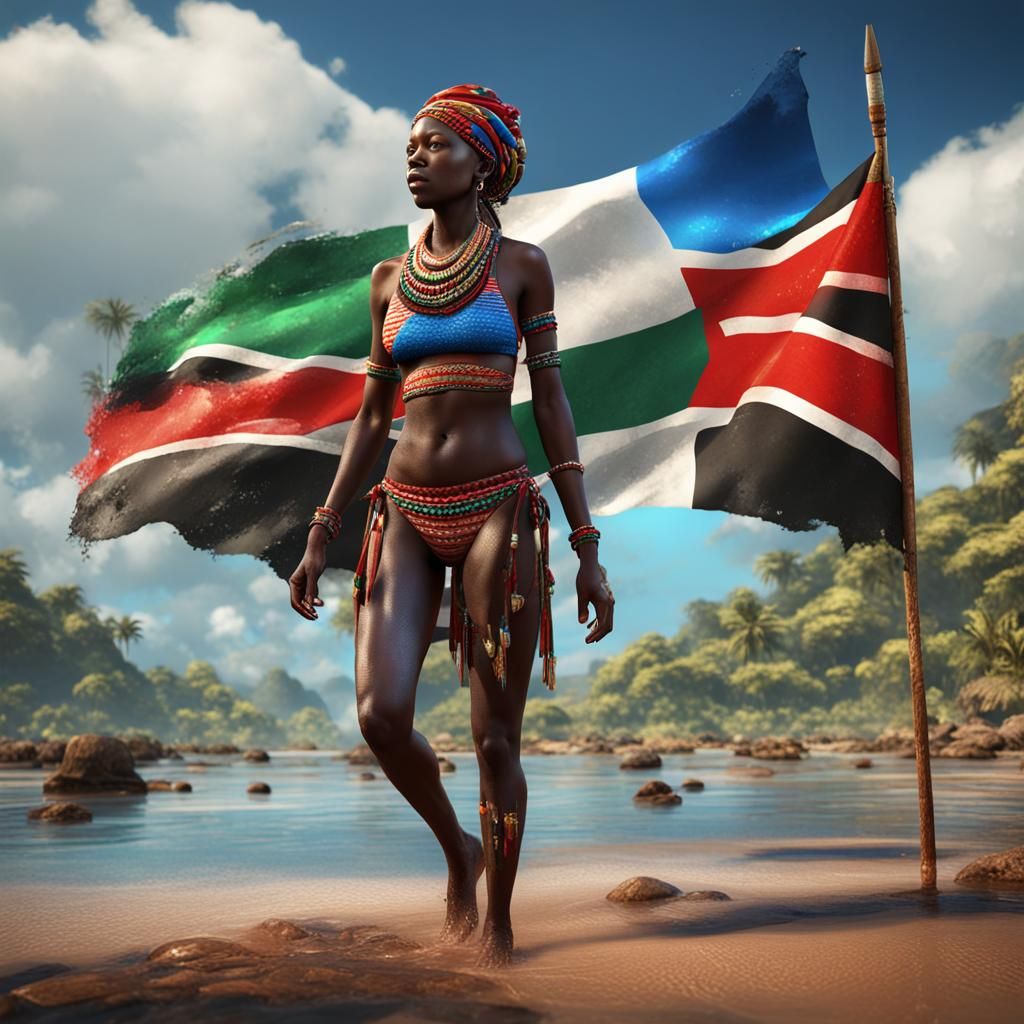 Kenyan Woman in Flag Bikini: Fantasy Concept Art