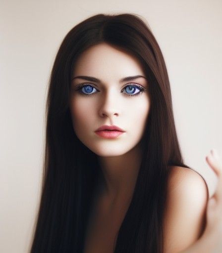 Pensive Brunette Woman with Long Hair and Graceful Gaze