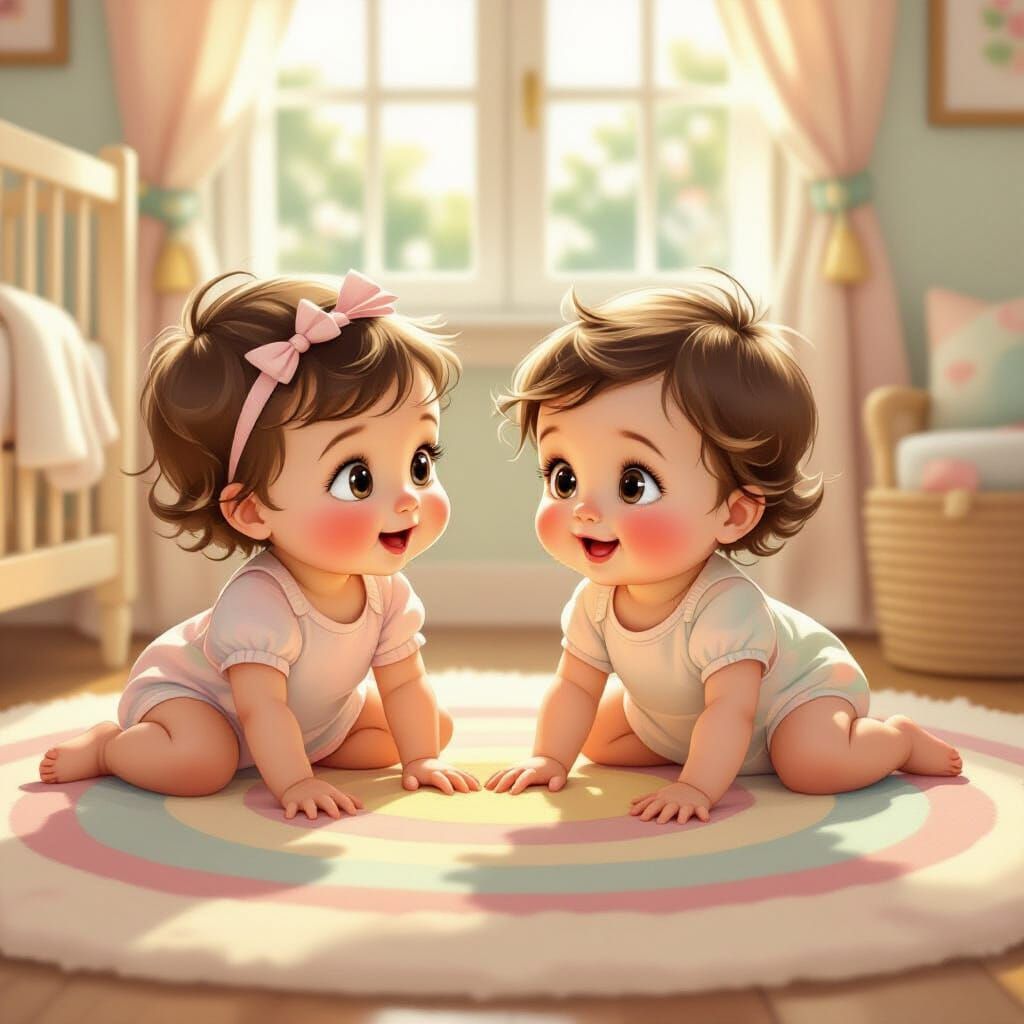 Adorable Baby Twins Play in Sunlit Nursery