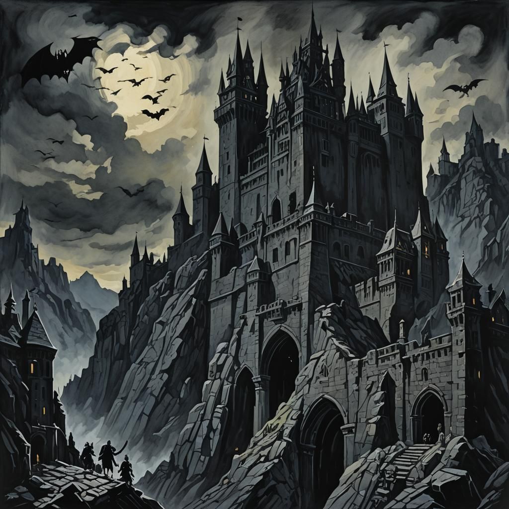Gothic Castle Under Siege by Shadow Monsters