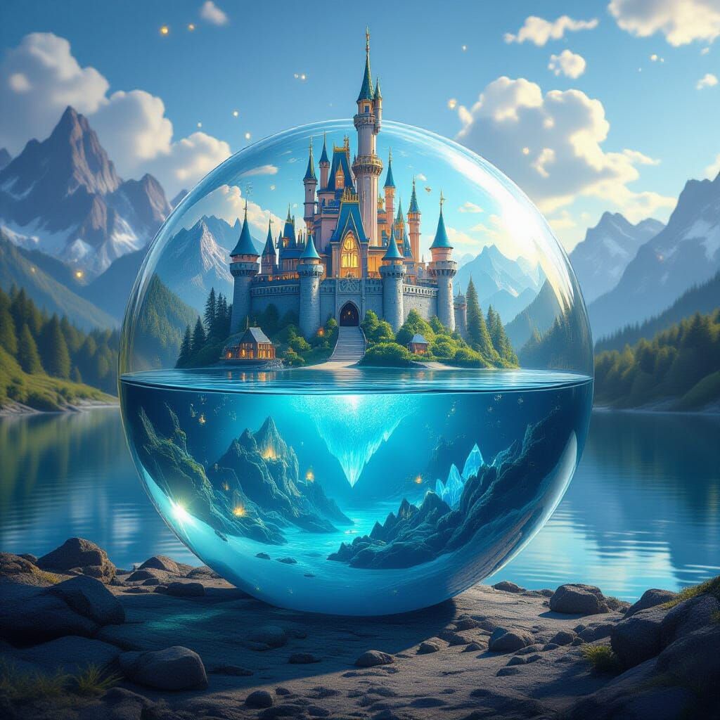 Magical World Inside Glass Ball: Surreal Fantasy Scene