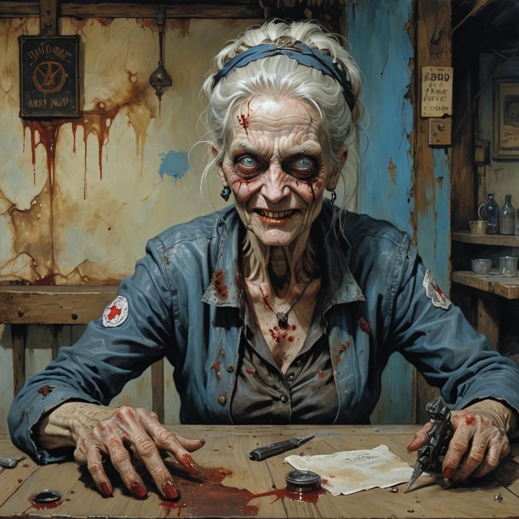 Post-Apocalyptic Old Woman in Disreputable Bistro