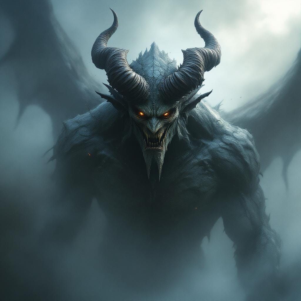 Gothic Gargoyle with Horns and Glowing Eyes