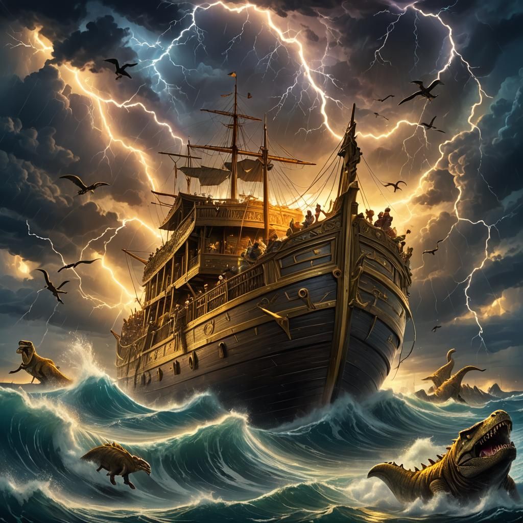 Golden Ark Amidst Storm: A Fantasy Matte Painting
