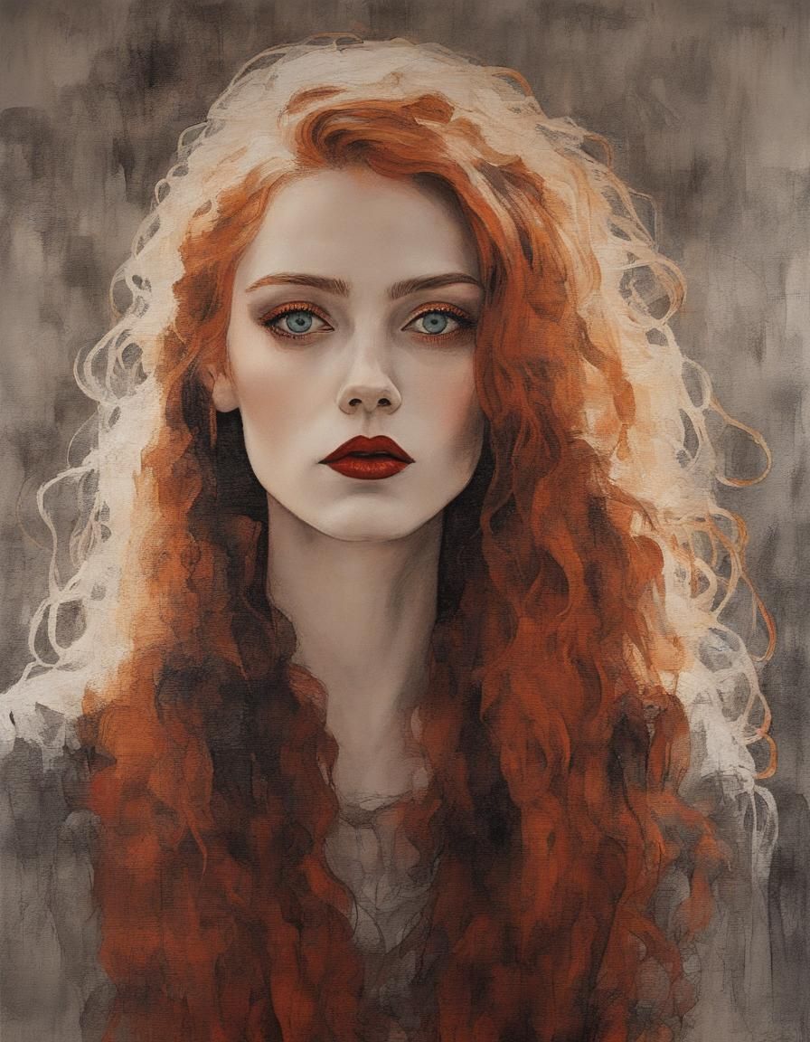 Elegant Goth Girl Portrait in Impasto Style