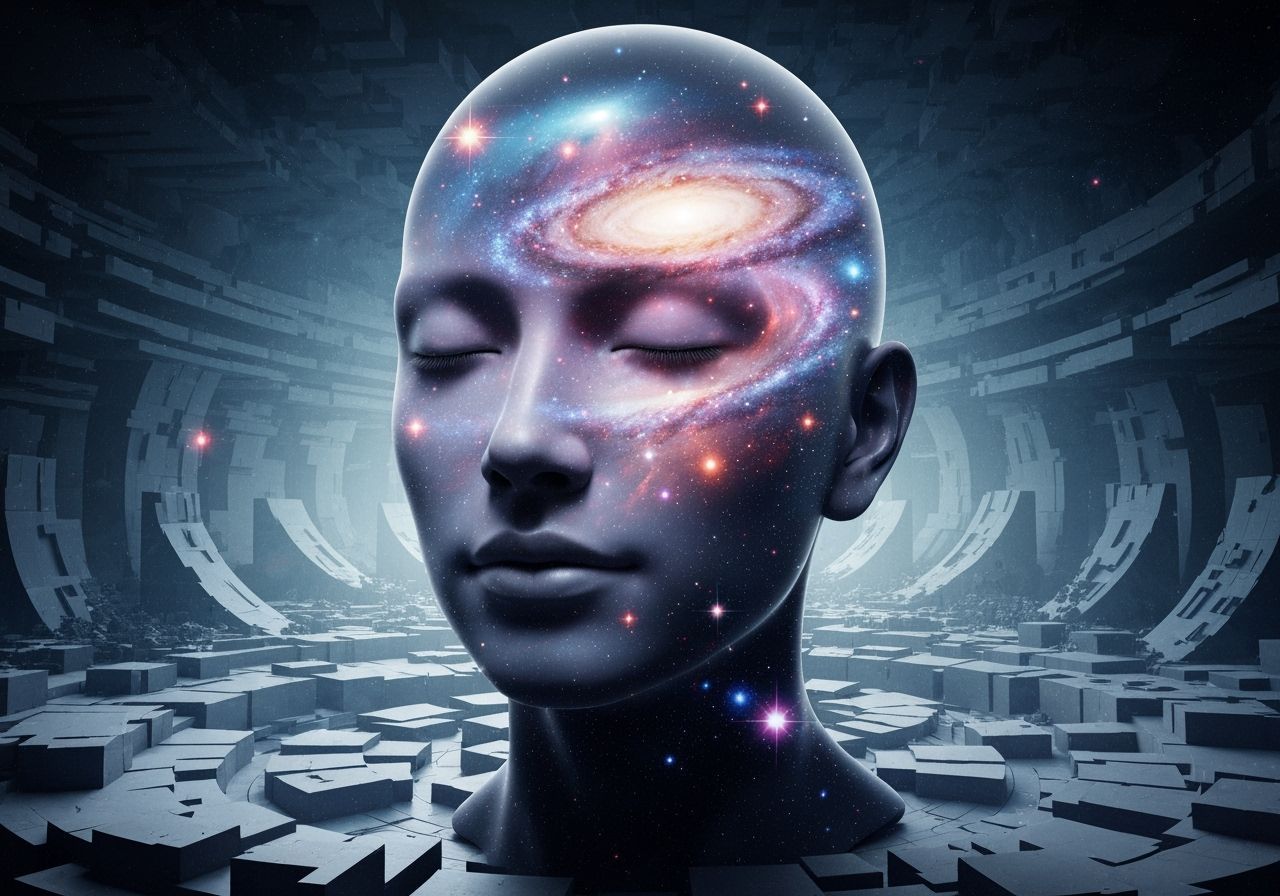 Surreal Human Galaxy Fusion in Dreamlike Landscape