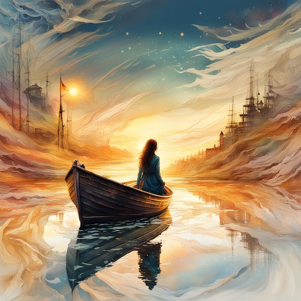 Fantasy Double Exposure of Girl at Sunset