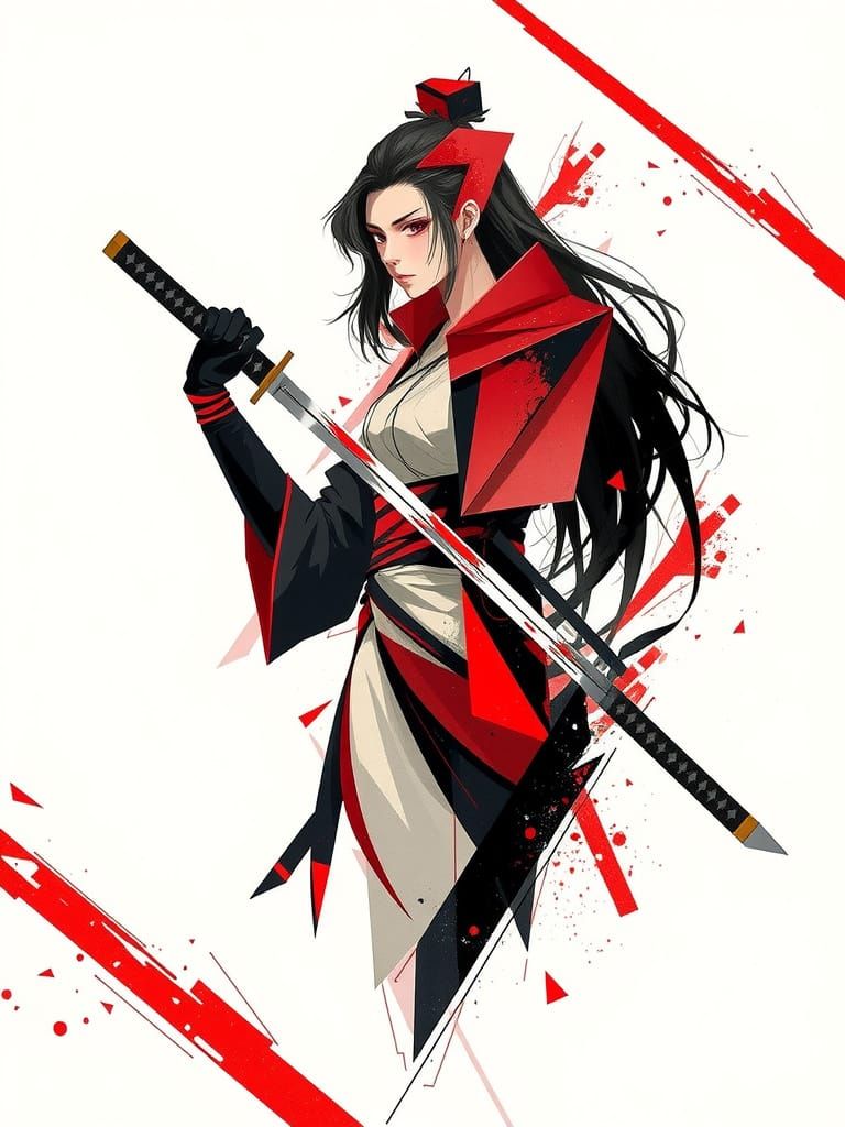 Geometric Warrior in Red and Black