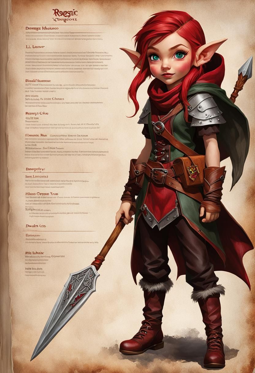 Gnome Rogue Character Sheet in Sketchbook Style