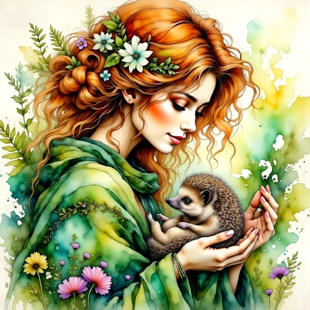 Enchanting Irish Redhead in Dreamy Watercolour Style