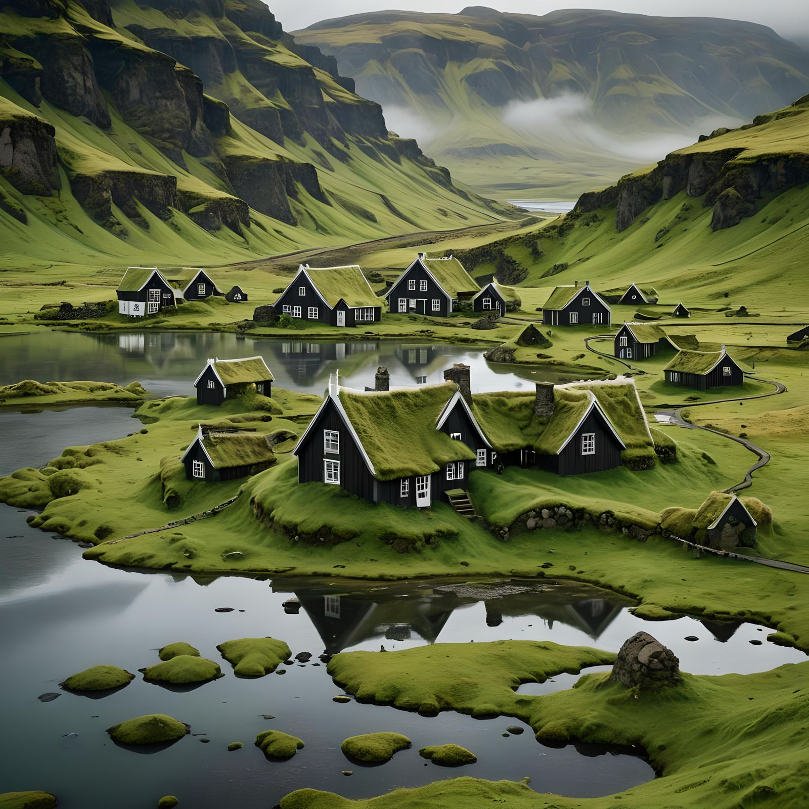 Moss-Covered Icelandic Homes in Breathtaking Landscape