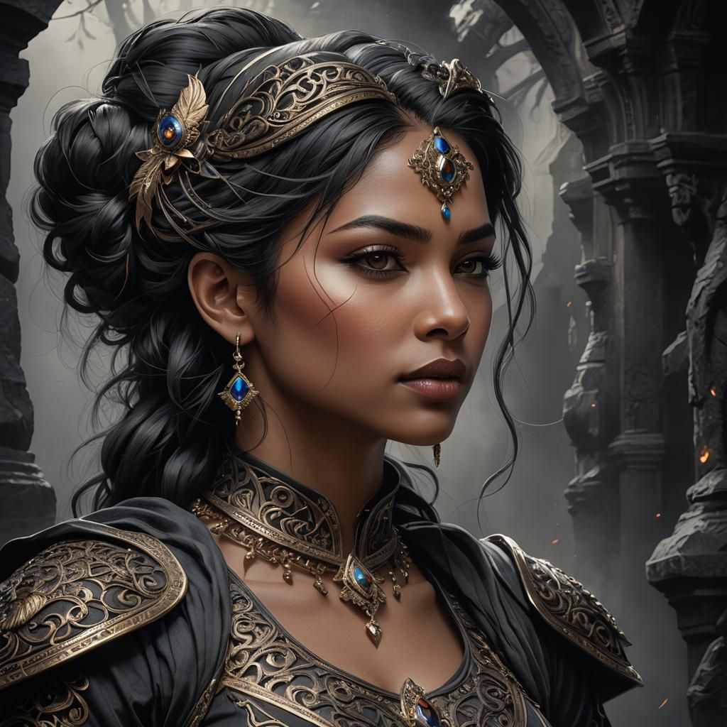 Charcoal Portrait of Beautiful Woman in Black and White