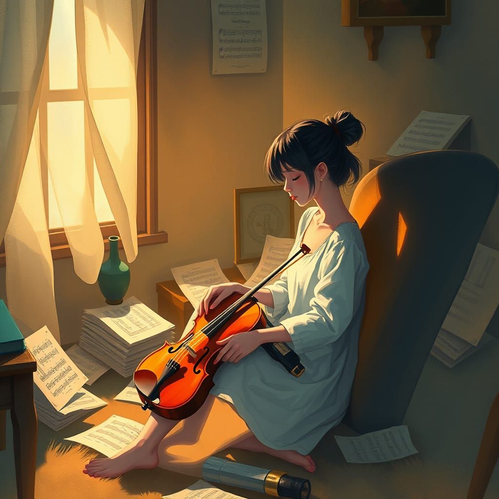 Young Musician Lost in Perfect Harmony