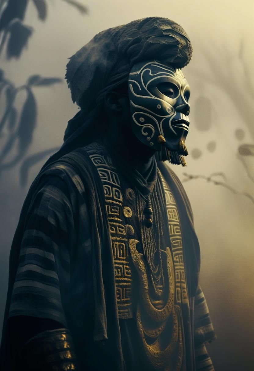 African Mask in Foggy Environment with 2D Elements