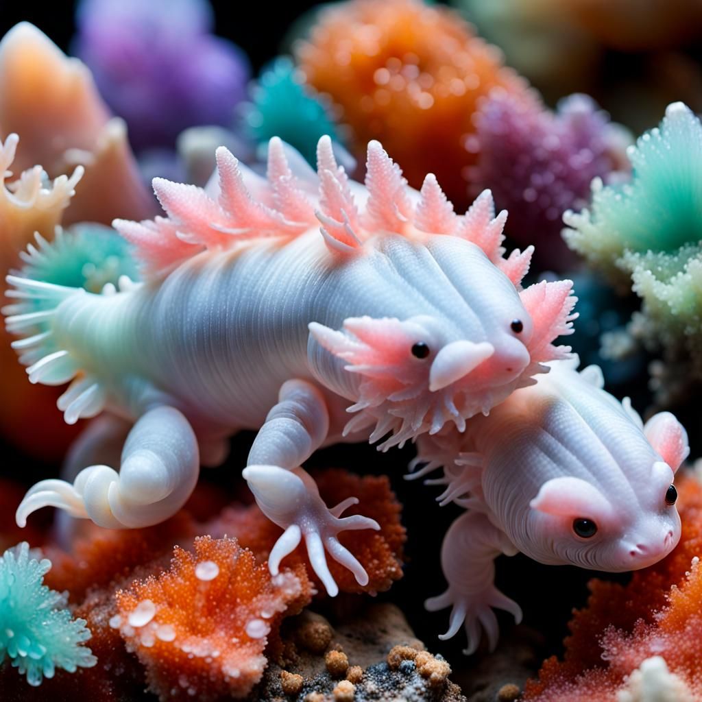 Crystalline Axolotl in Complementary Colors