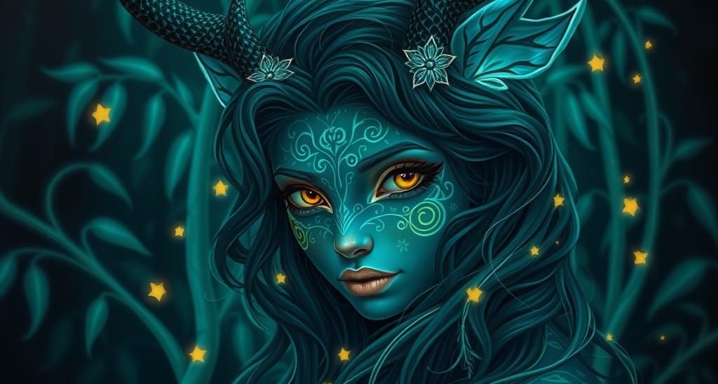 Bioluminescent Deer Elf Portrait in Forest