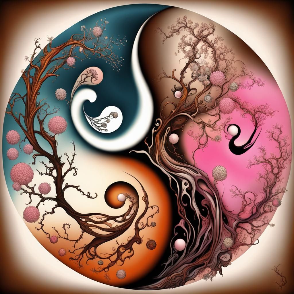 Abstract Surreal Yin Yang Artwork with Birds