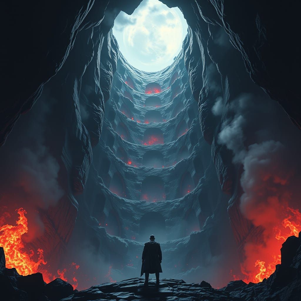 Ascending Through Inverted Hellscapes in Dark Fantasy Style