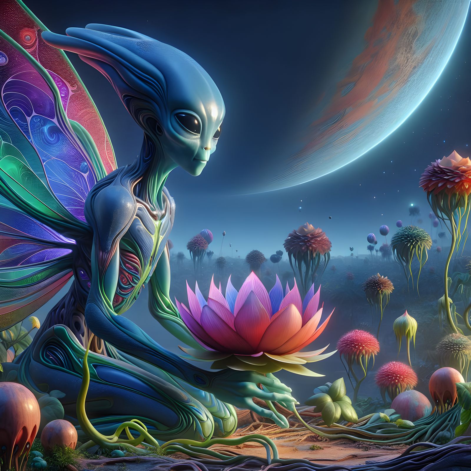 Alien Creature in Extraterrestrial Fantasy Landscape