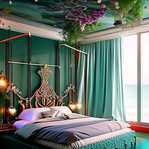 Dreamy Whimsical Bedroom with Sea View