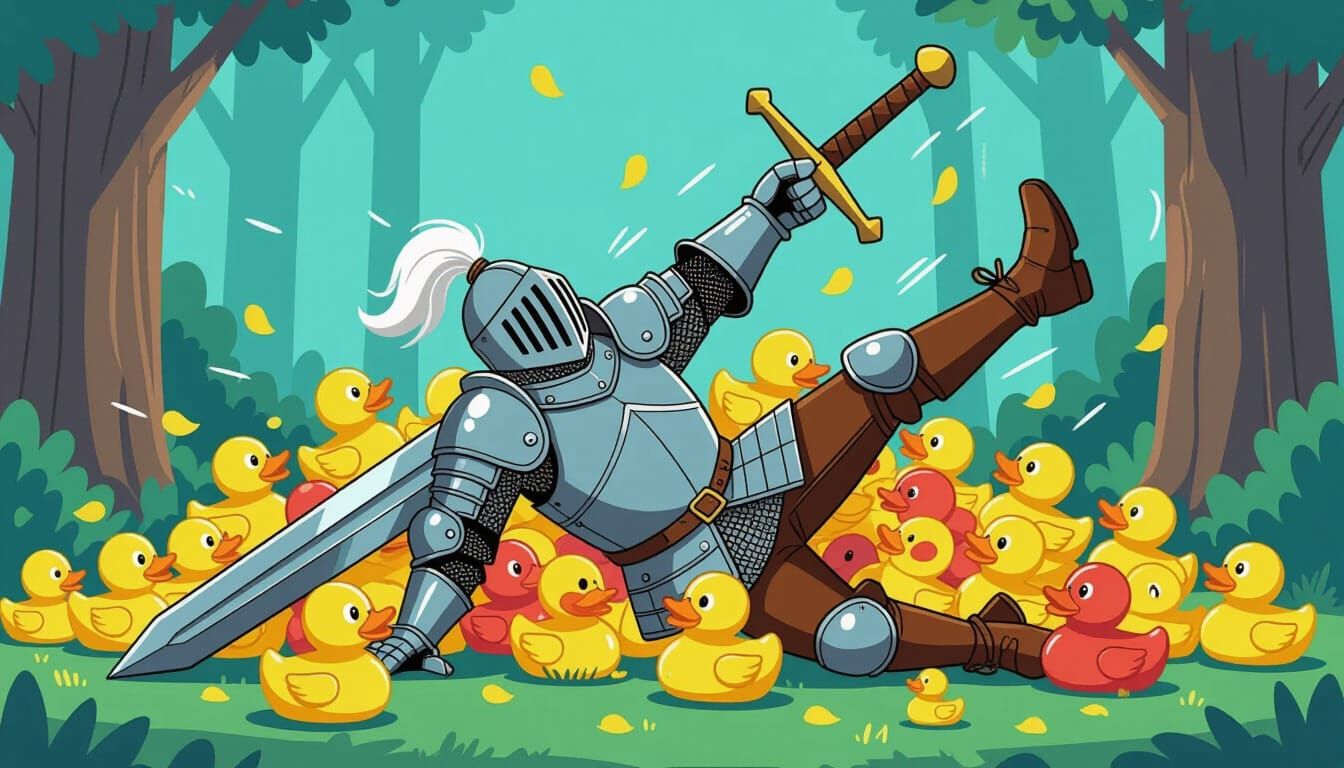 Knight Trips on Giant Sword, Falls into Rubber Ducks