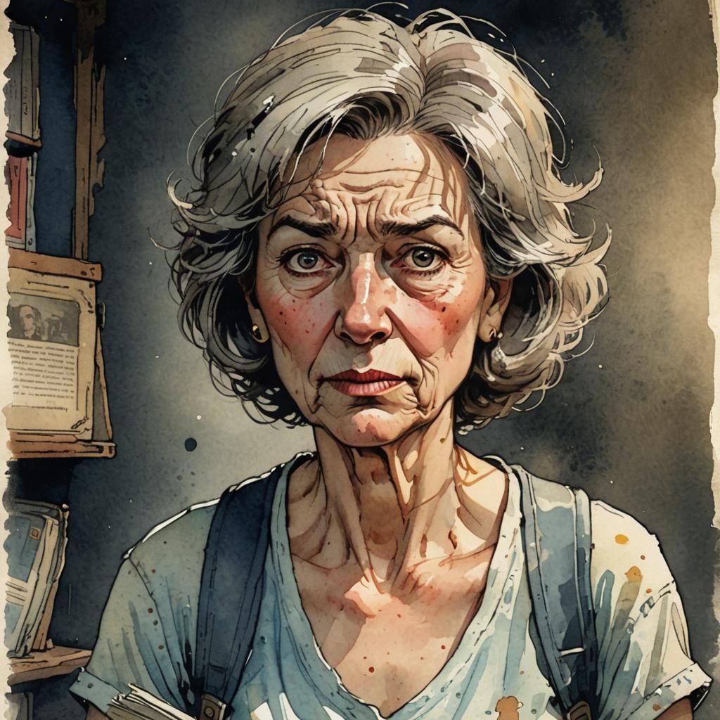 Paranoid Woman in Retro RPG Watercolour Style