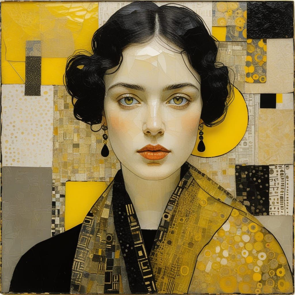 Glass Portrait with Yellow and Black Collage