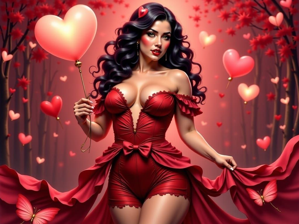 Vintage Valentine Pin-Up Girl in Classic Style