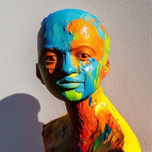 Abstract Face Sculpture from Dripping Paint