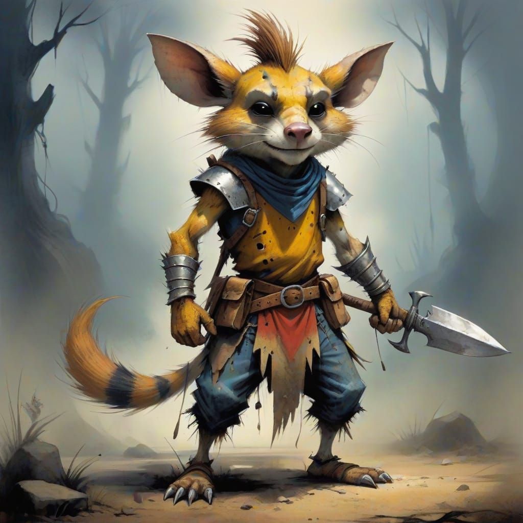 Anthropomorphic Bandicoot Warrior in Primitive Armor