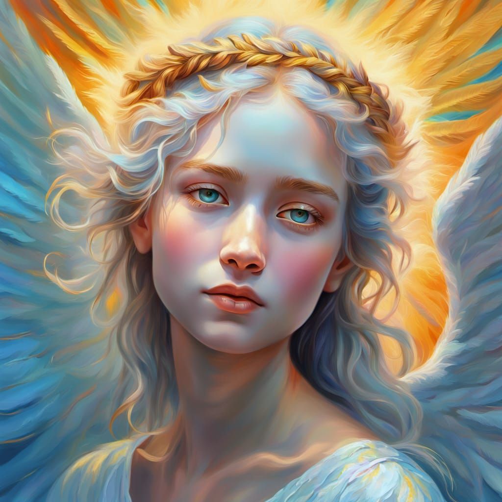 Angel at 12:12 in Vibrant Oil Painting Style