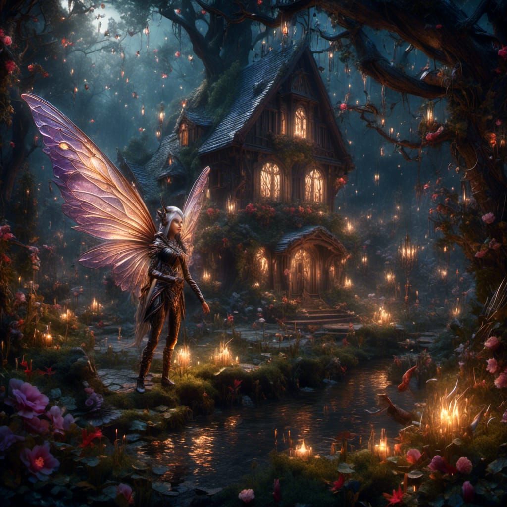 Elven Fairies and Game Monsters in Magical Woodland