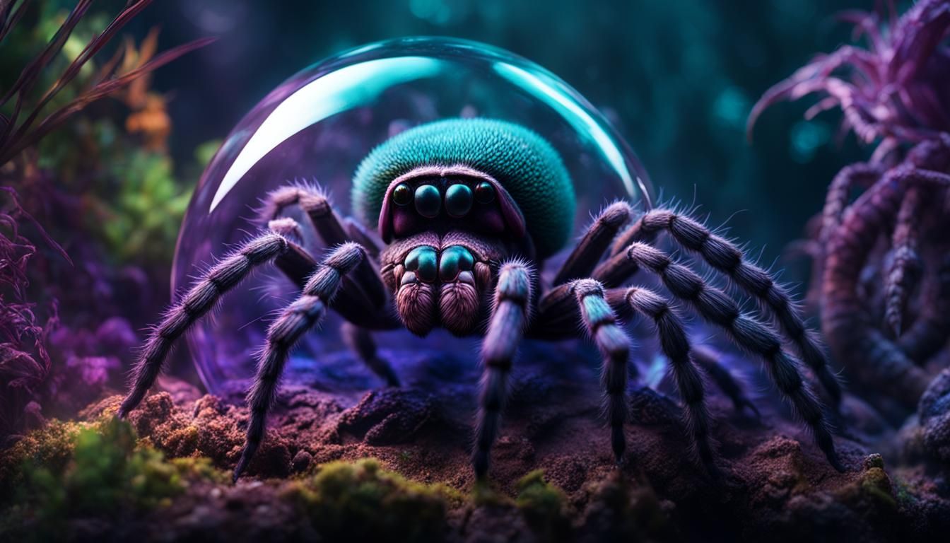 Iridescent Tarantula Attacks Scorpion: Digital Matte Paintin...