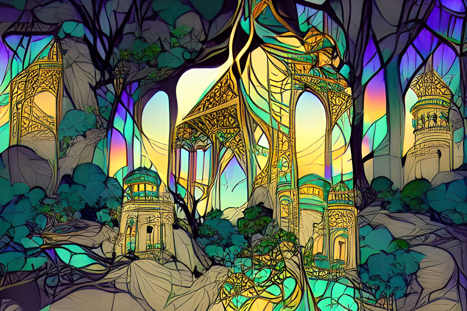 Enchanted Temple in Art Nouveau Style