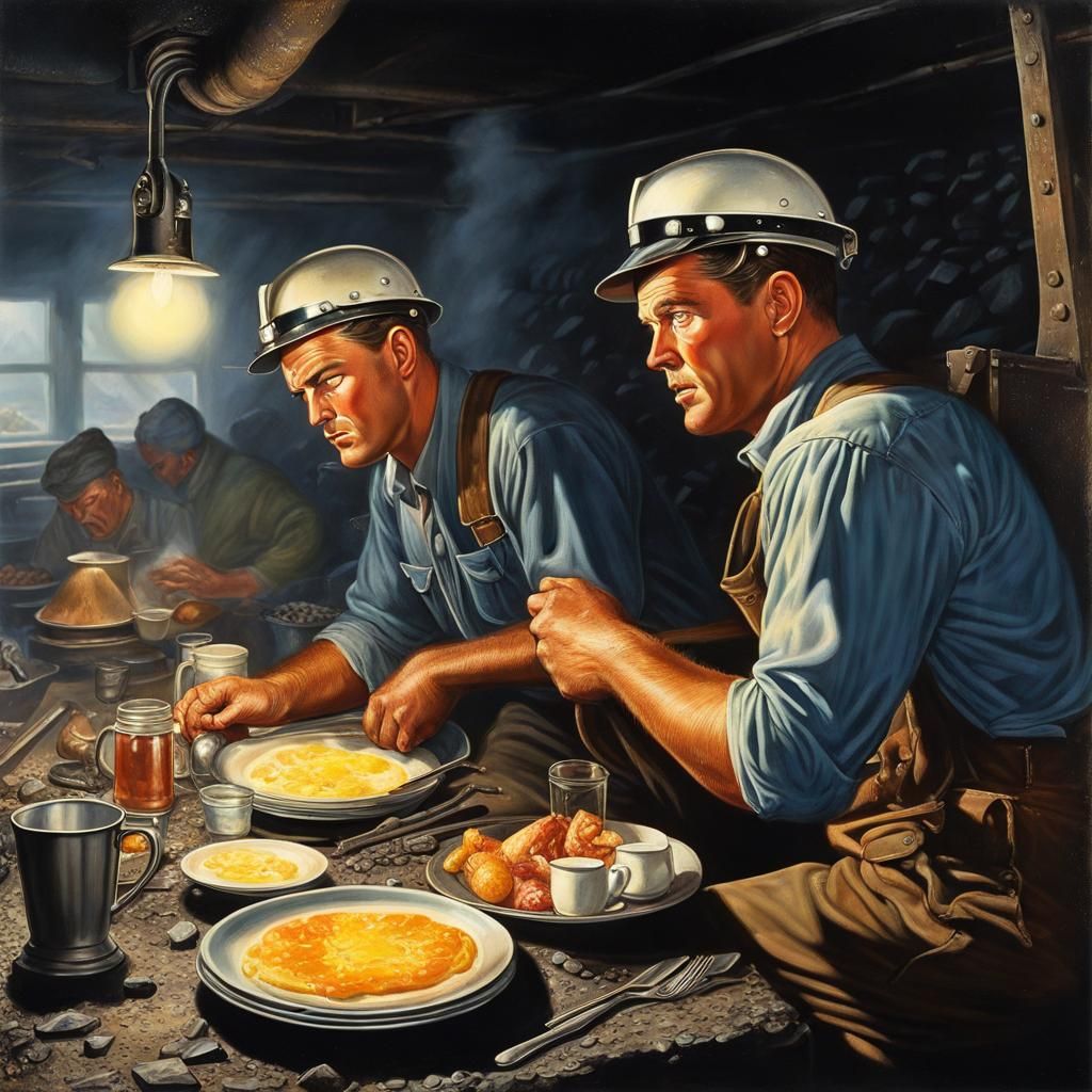 1950s American Miners Breakfast: Hyperrealistic Concept Art