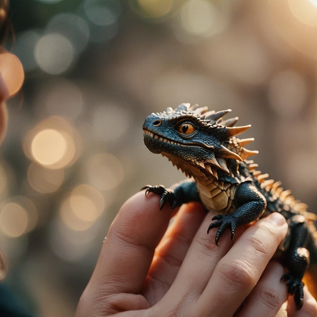 Small Dragon on Finger: Cinematic Film Still
