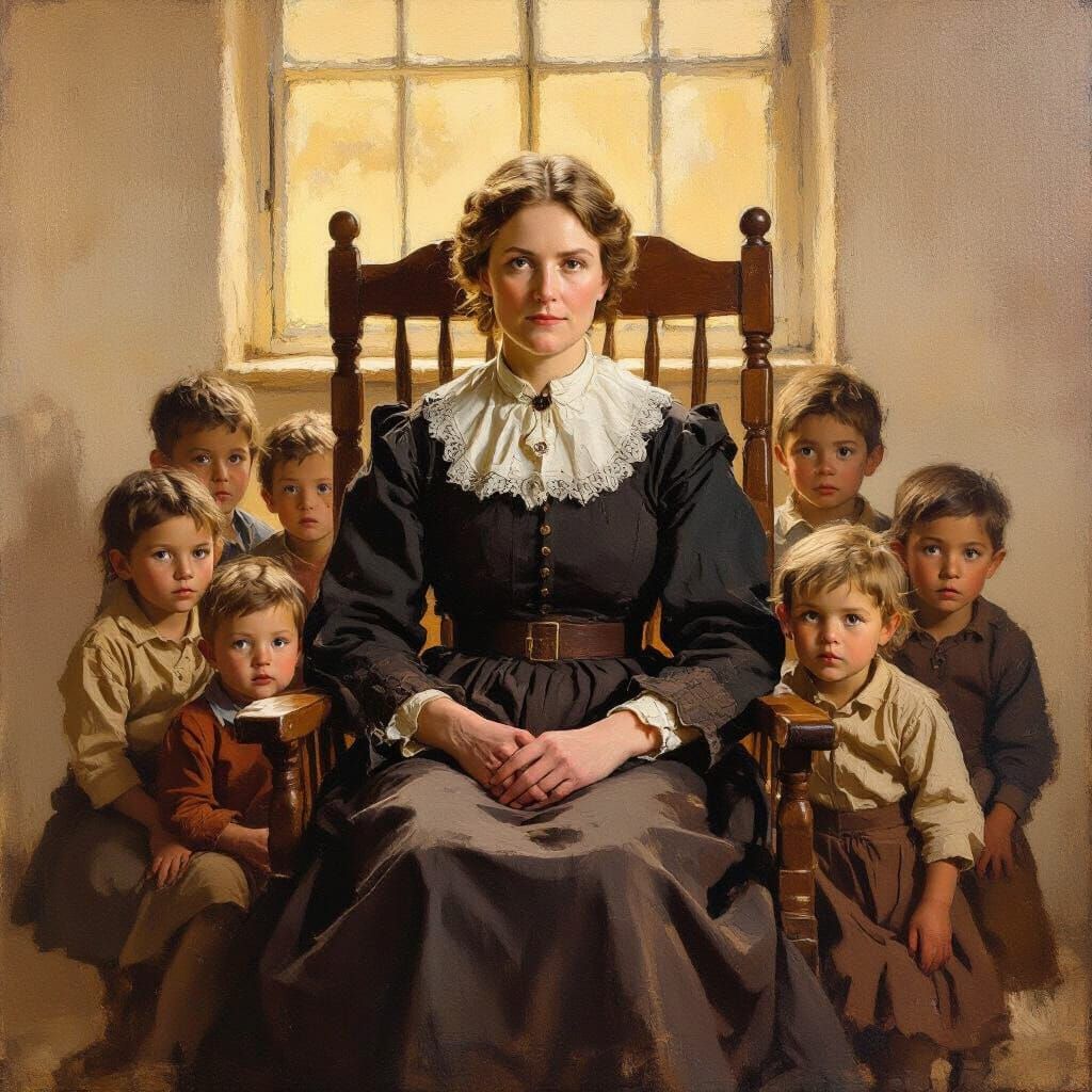 Mary Slessor with Children, Impasto Oil Painting