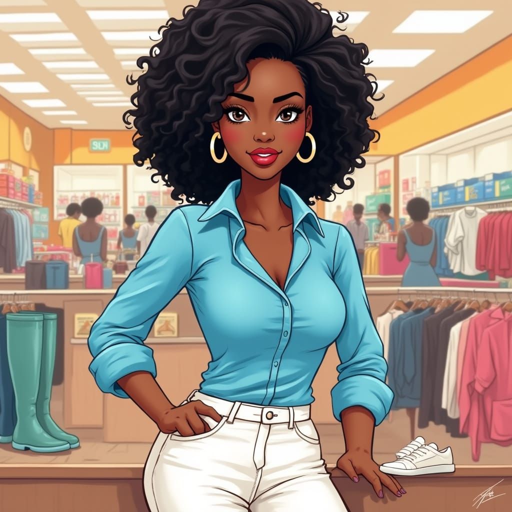 Nigerian Woman Store Clerk in Realistic Illustration