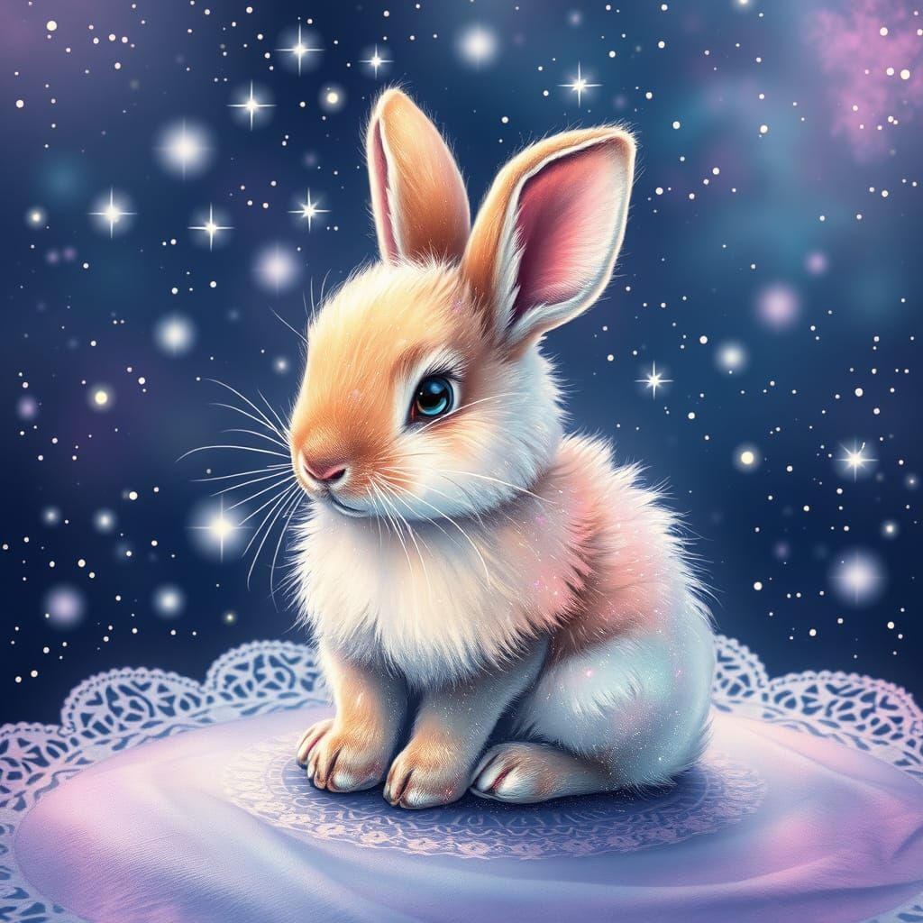 Glowing Hare in Starry Field with Delicate Lace